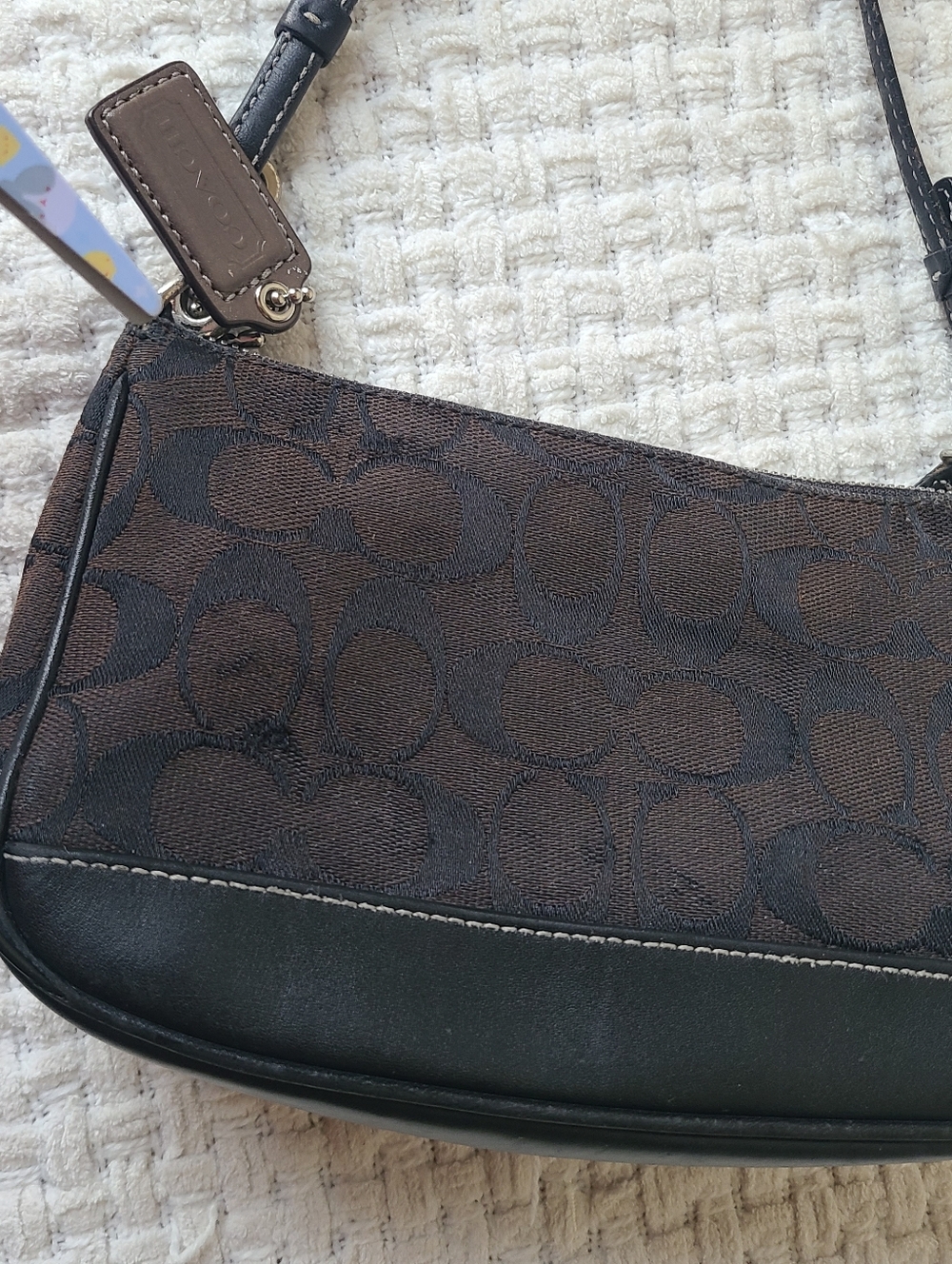 Coach Dark Brown Signature Canvas Shoulder Bag with Black Trim No. 125-6094 - Picture 9 of 12